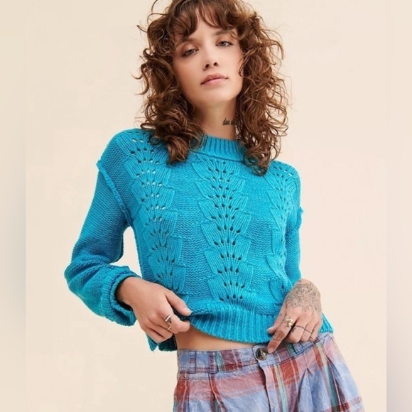 Free People Bell Song Pullover Sweater in Teal Size XS - Picture 1 of 12